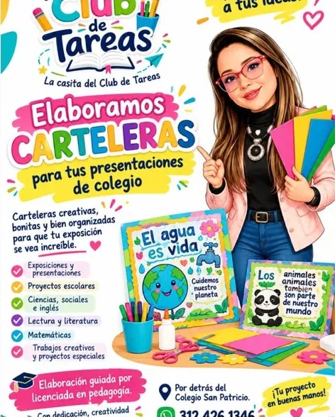 Afiche de carteleras escolares con ejemplos sobre el agua y los animales.